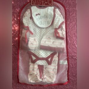 Infant 'Santa's Little Cutie' Pink & White Holiday Footie Set